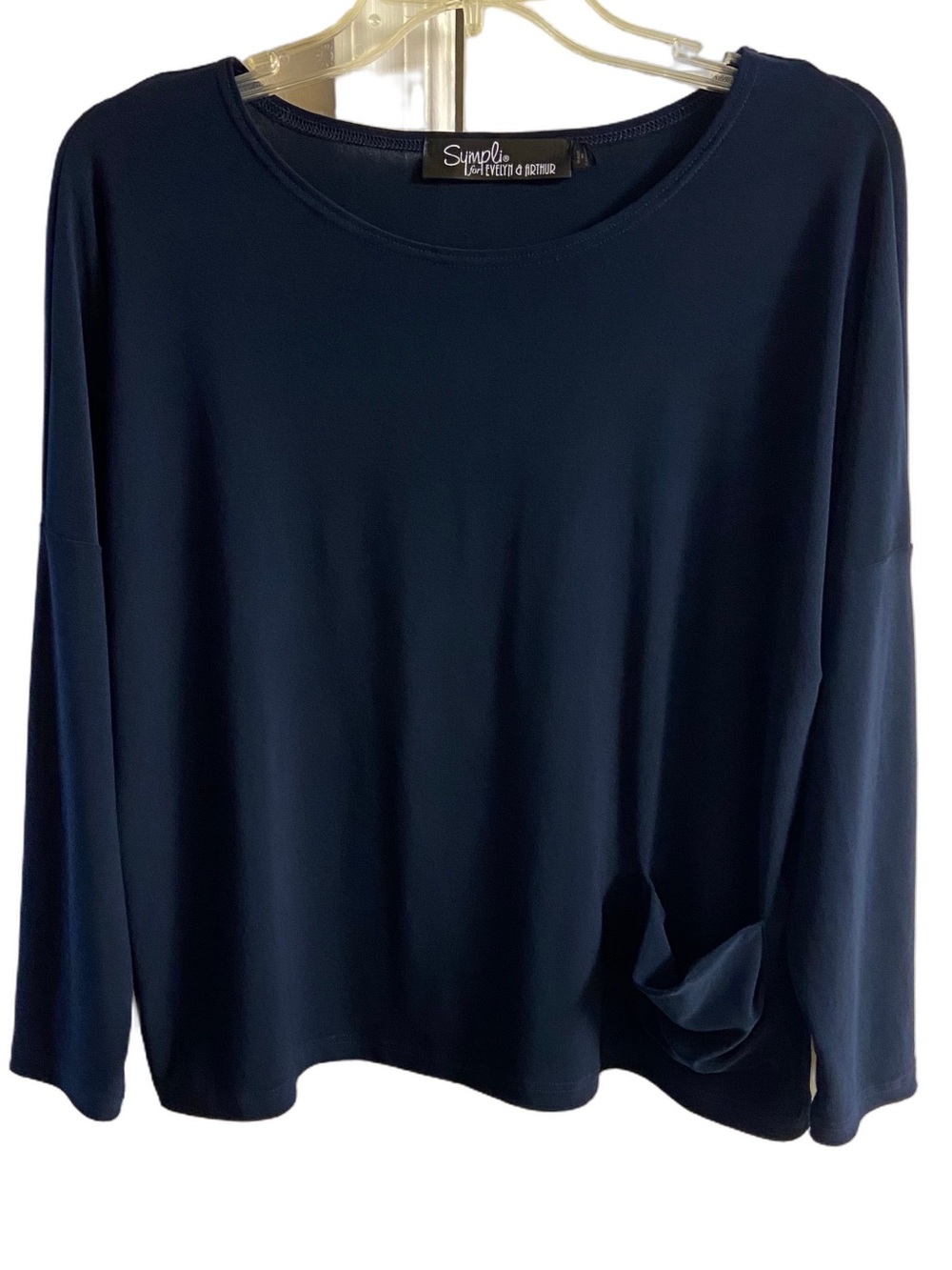 Sympli Beautiful Navy Jersey Knit Long Sleeve Pullover Top Side Pocket Sz 10